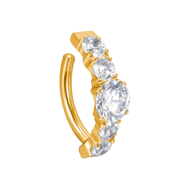 Gold-plated titanium clicker stud earrings with round cubic zirconia stones (PVD Titanium G23)