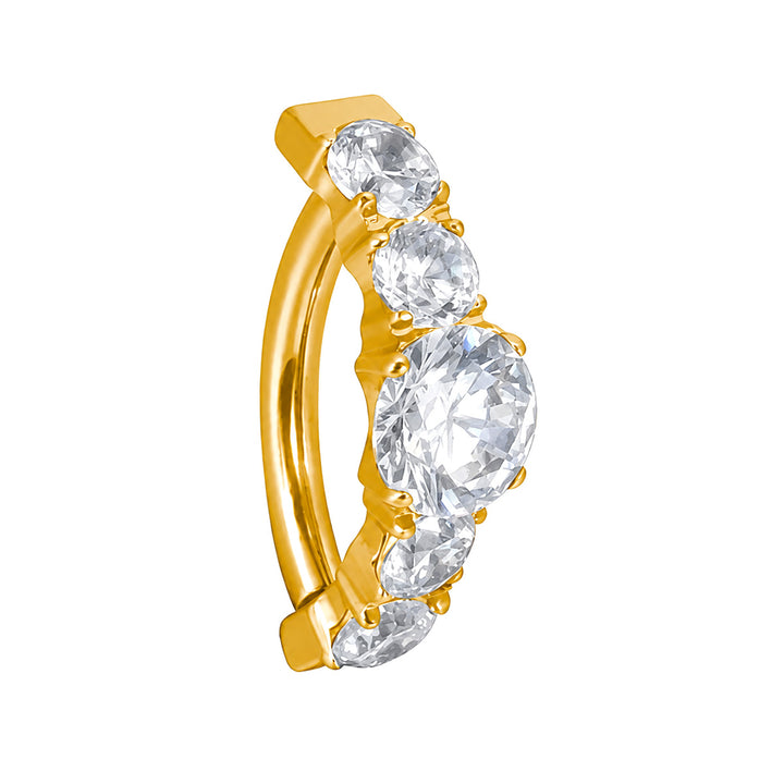 Gold-plated titanium clicker stud earrings with round cubic zirconia stones (PVD Titanium G23)