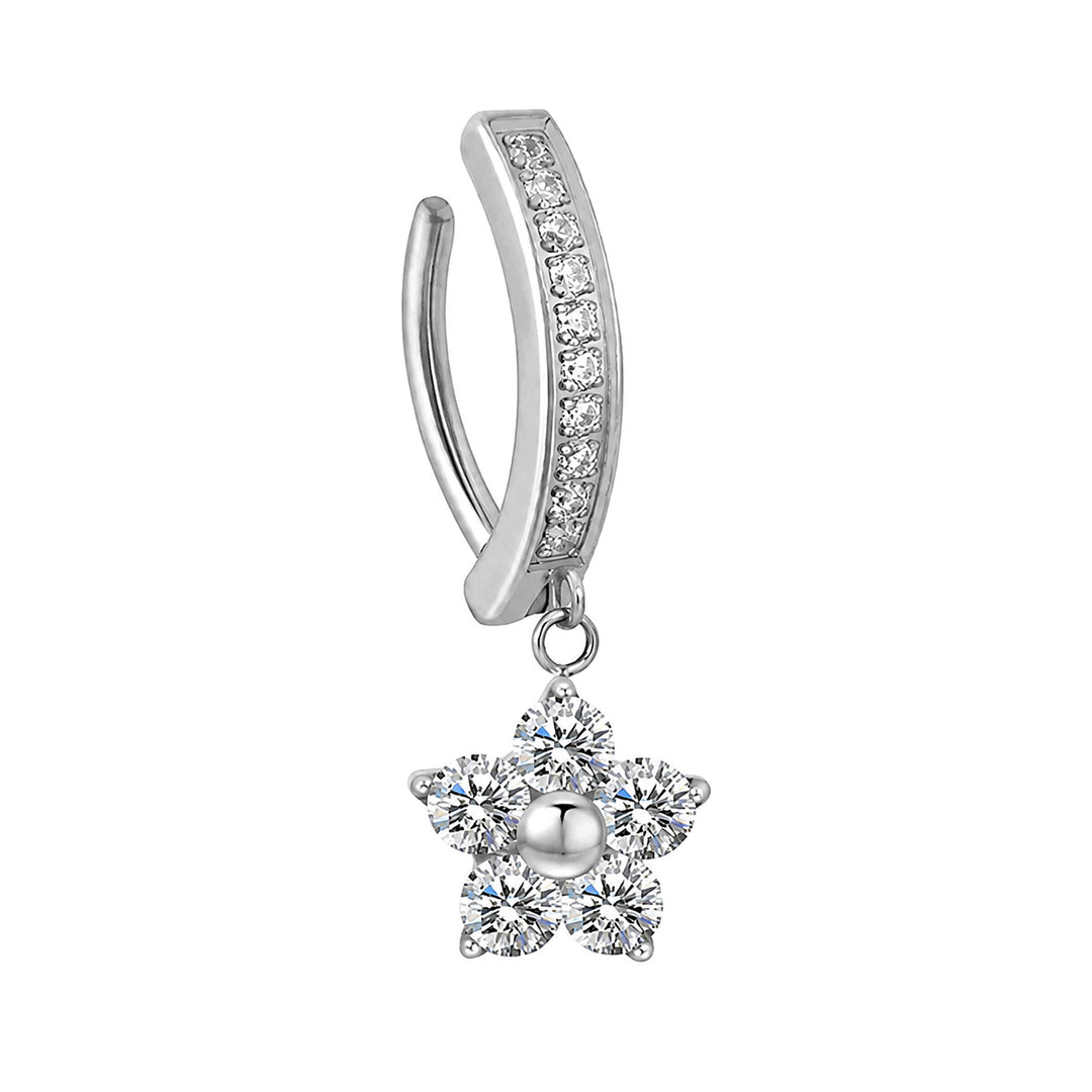 Titanium Clicker Earring with Zirconia Flower Pendant (Titanium G23)