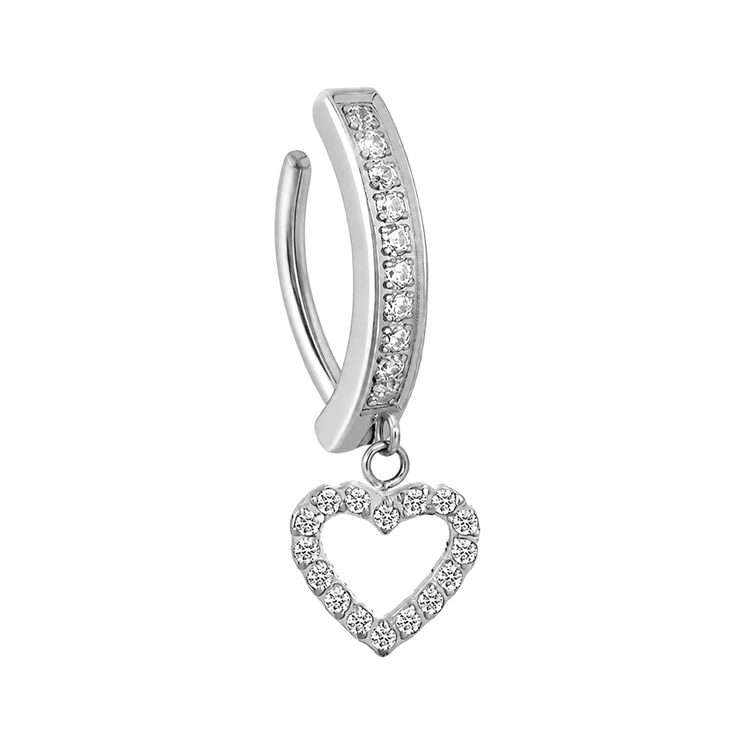 Titanium Clicker Earring with Zirconia Heart Pendant (Titanium G23)