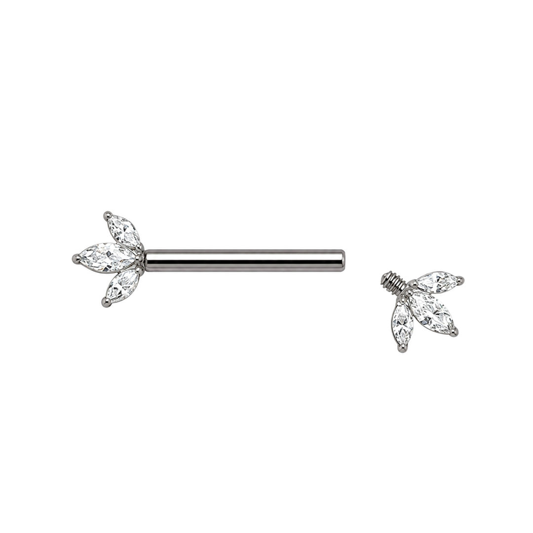 Titanium nipple ring with 3 marquise-cut zirconia stones (Titanium G23)