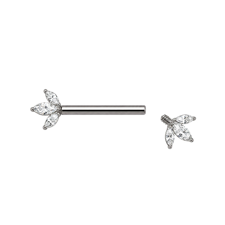 Titanium nipple ring with 3 marquise-cut zirconia stones (Titanium G23)