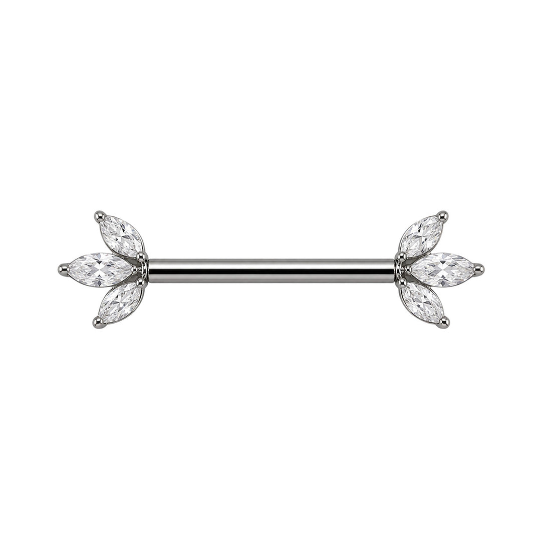 Titanium nipple ring with 3 marquise-cut zirconia stones (Titanium G23)