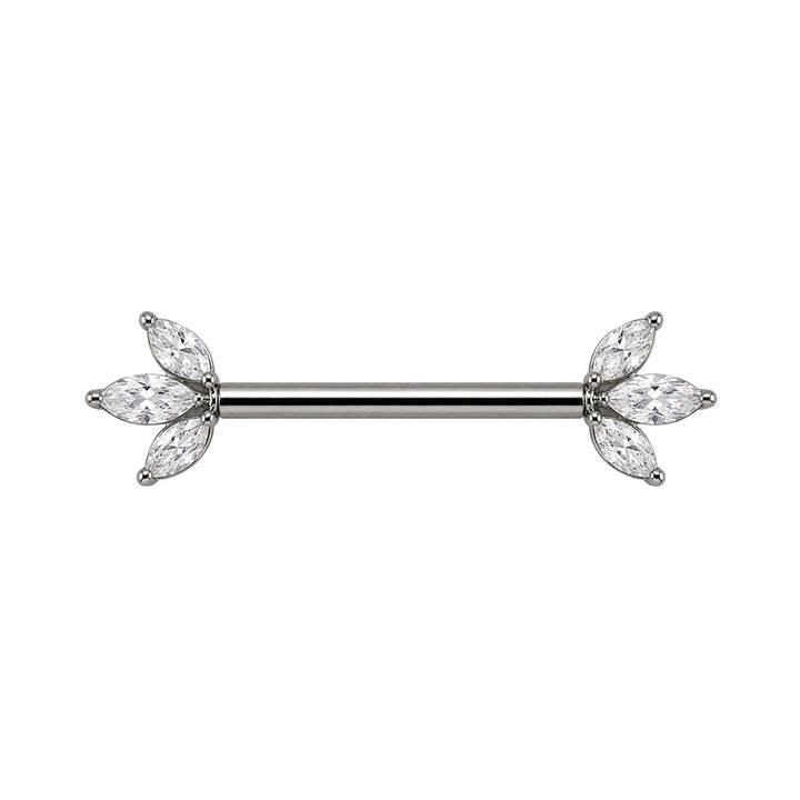 Titanium nipple ring with 3 marquise-cut zirconia stones (Titanium G23)