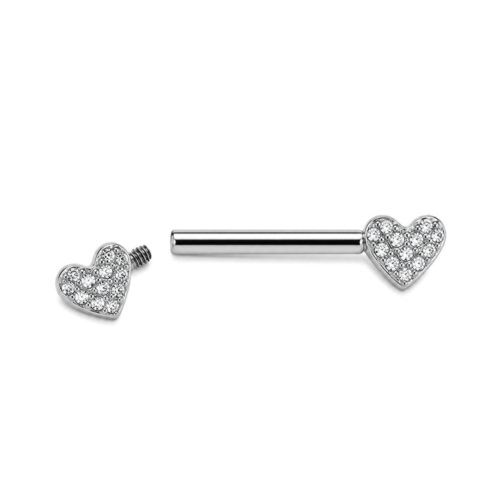Heart-shaped nipple ring with zirconia stones (Titanium G23)
