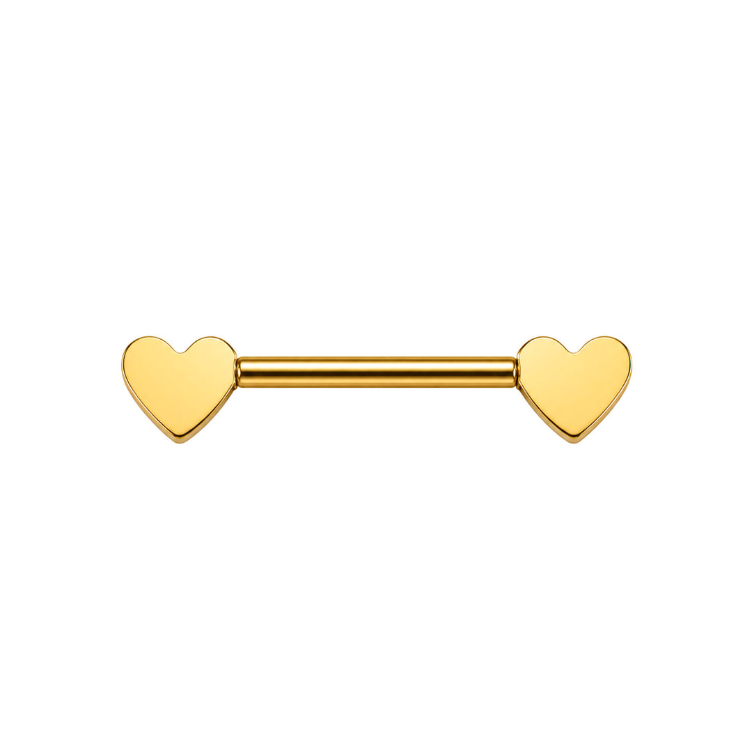 Gold-tone heart-shaped nipple ring with zirconia stones (PVD-coated titanium G23)
