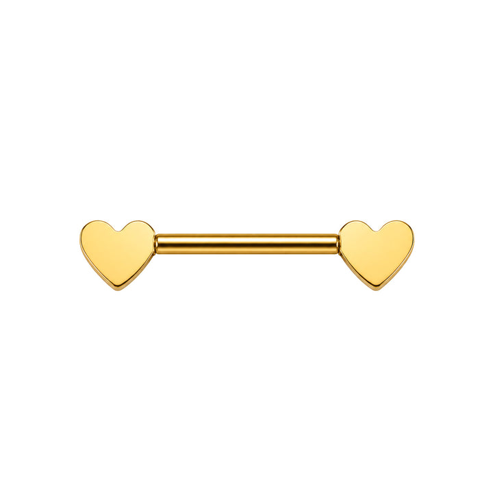 Gold-tone heart-shaped nipple ring with zirconia stones (PVD-coated titanium G23)