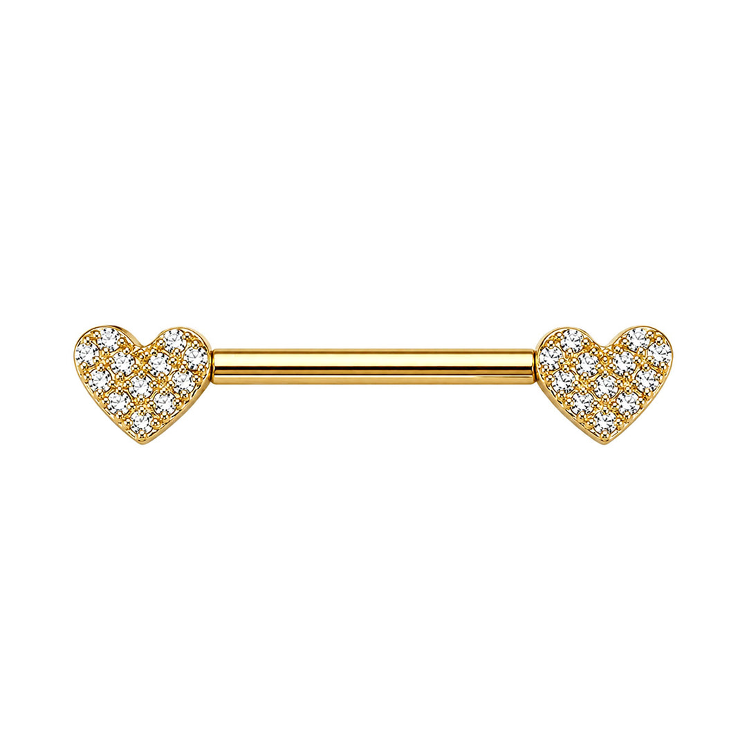 Gold-tone heart-shaped nipple ring with zirconia stones (PVD-coated titanium G23)