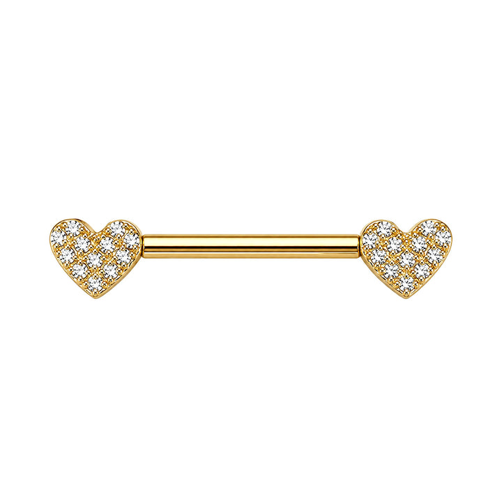 Gold-tone heart-shaped nipple ring with zirconia stones (PVD-coated titanium G23)