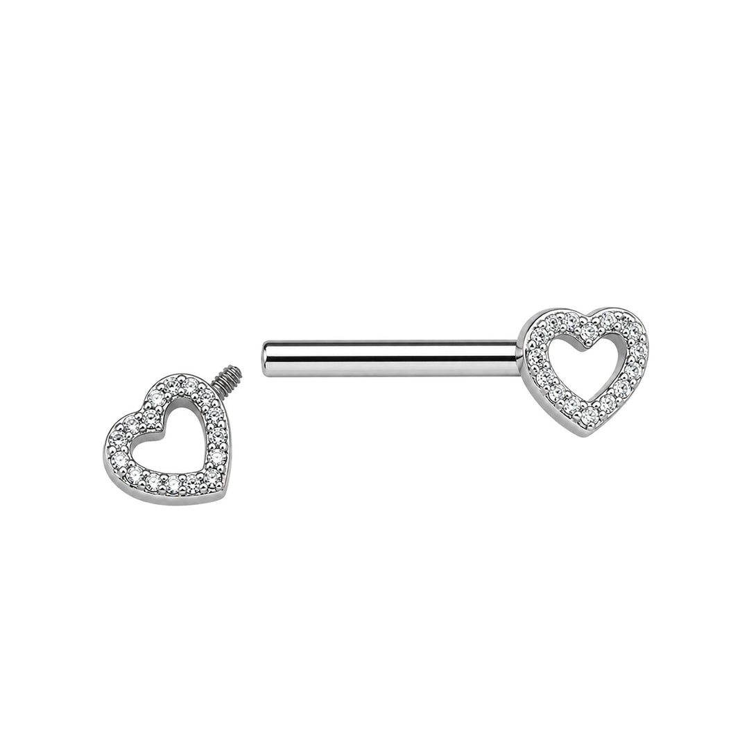Heart-shaped nipple ring with zirconia stones (Titanium G23)