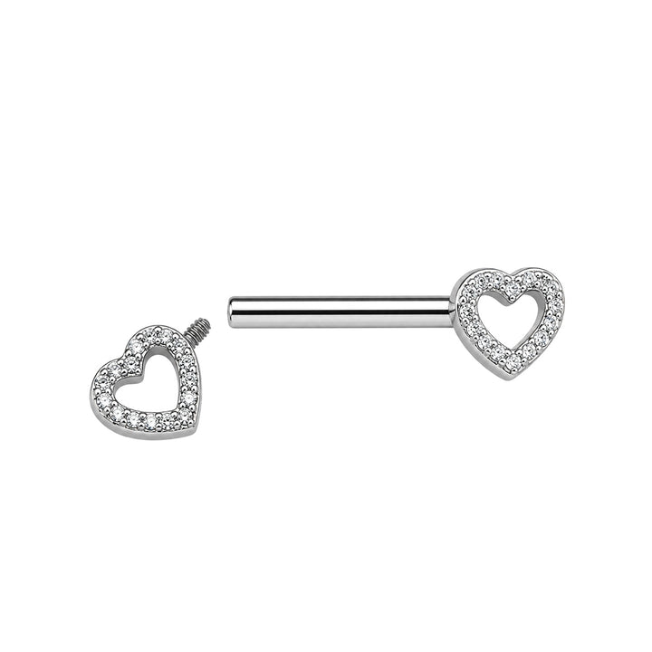 Heart-shaped nipple ring with zirconia stones (Titanium G23)
