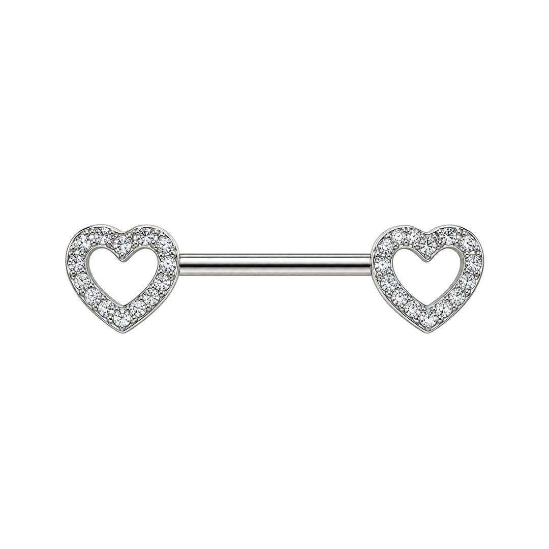 Heart-shaped nipple ring with zirconia stones (Titanium G23)