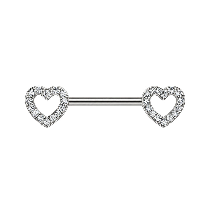 Heart-shaped nipple ring with zirconia stones (Titanium G23)