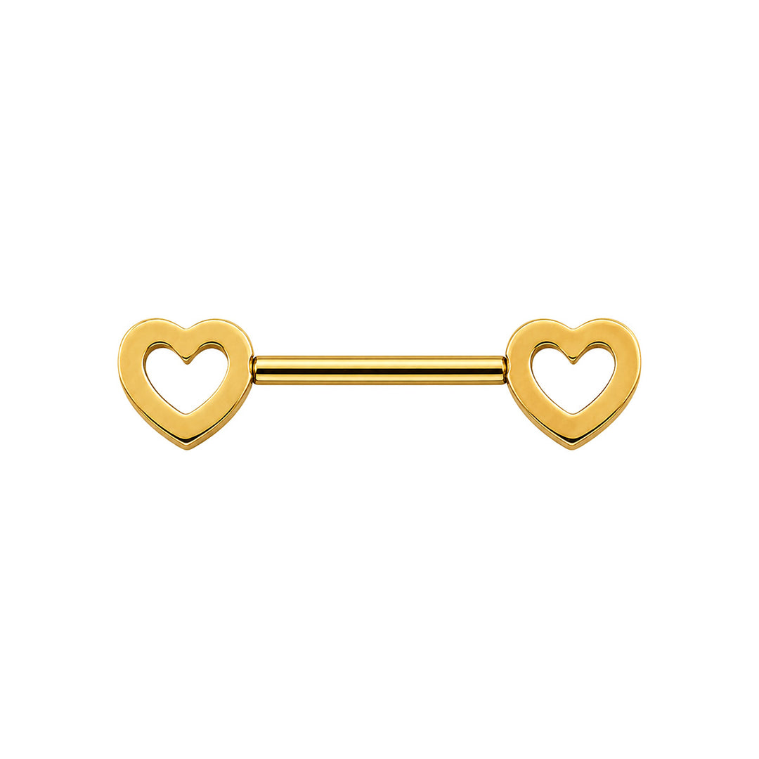 Gold-tone heart-shaped nipple ring with zirconia stones (PVD-coated titanium G23)