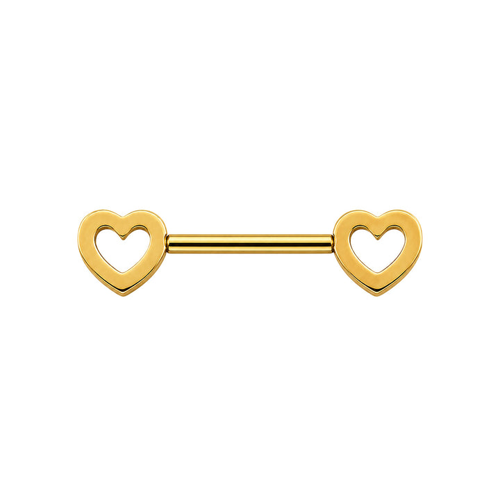 Gold-tone heart-shaped nipple ring with zirconia stones (PVD-coated titanium G23)
