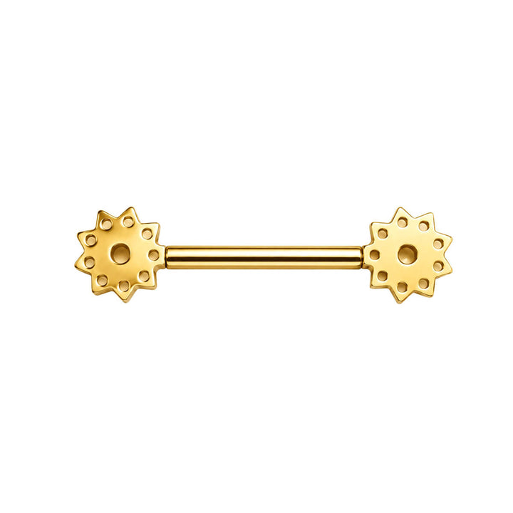 Gold-plated titanium nipple ring with zirconia halo (PVD Titanium G23)