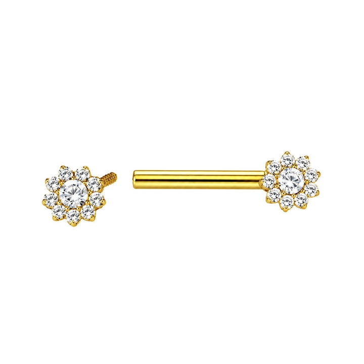 Gold-plated titanium nipple ring with zirconia halo (PVD Titanium G23)