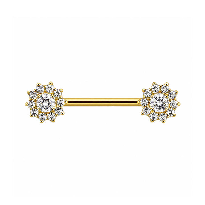Gold-plated titanium nipple ring with zirconia halo (PVD Titanium G23)