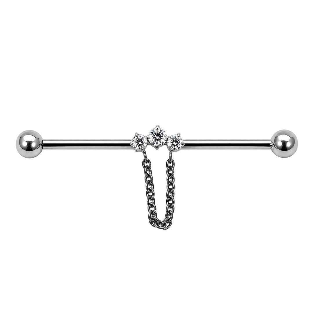 Titanium industrial jewelry with a chain and cubic zirconia stones (Titanium G23)