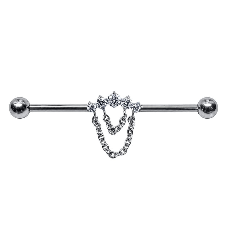 Titanium industrial jewelry with a double chain and cubic zirconia stones (Titanium G23)