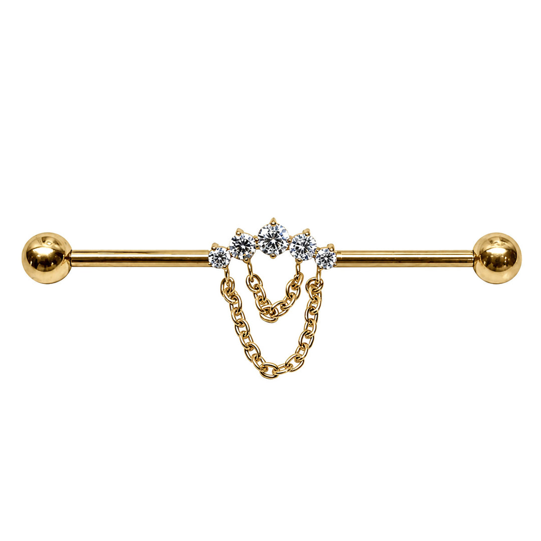 Titanium industrial jewelry with a double chain and cubic zirconia stones (Titanium G23)