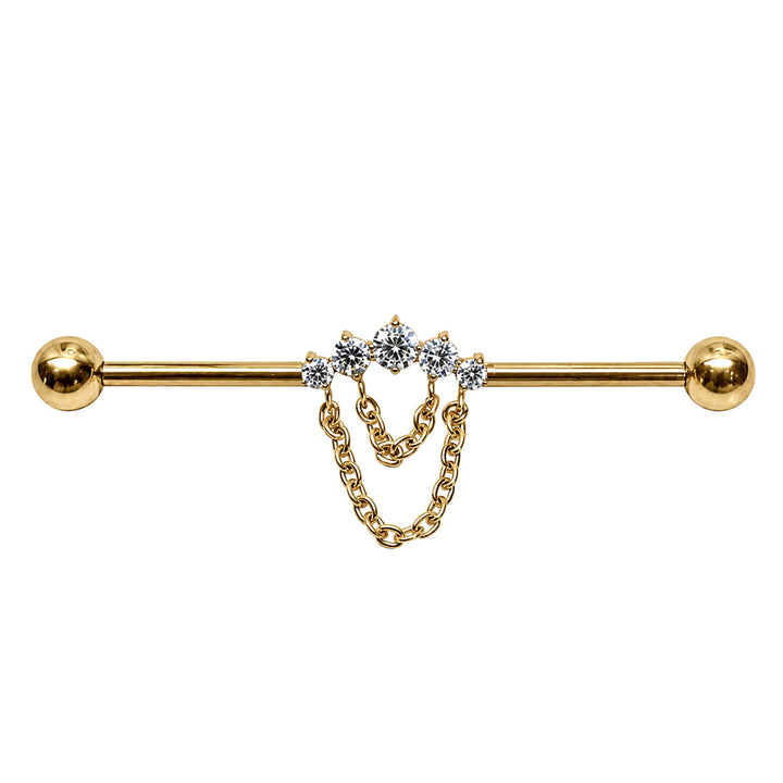 Titanium industrial jewelry with a double chain and cubic zirconia stones (Titanium G23)