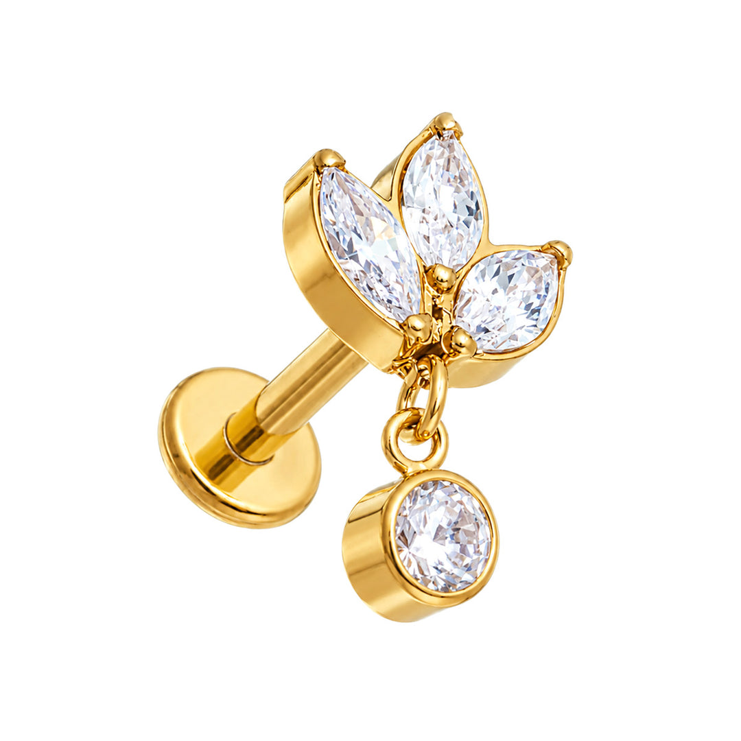 Gold-plated titanium cartilage jewelry with dangling zirconia labret, 1.2 mm (PVD Titanium G23) - Ninja.fi
