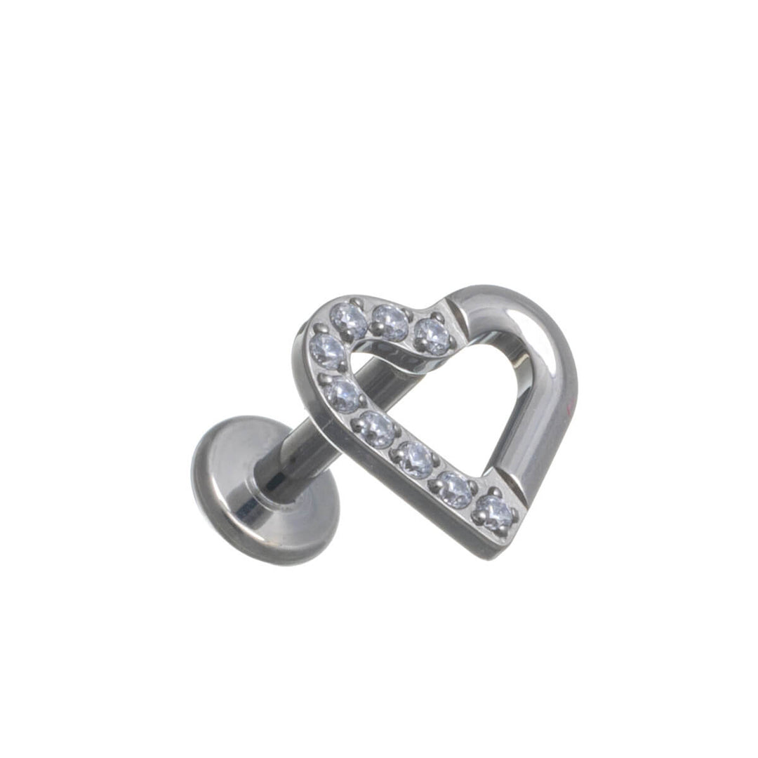 Titanium bracelet with zirconia heart labret 1.2mm (Titanium G23)