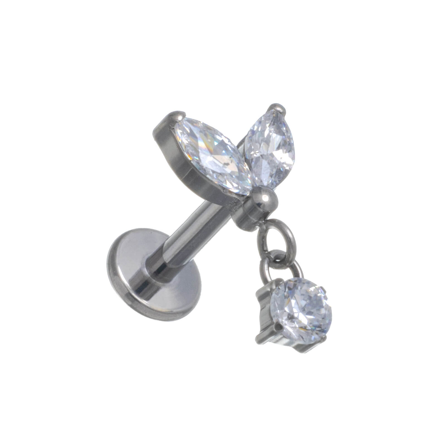 Zirconia chandelier labret round CZ pendant 1.2mm (Titanium G23)