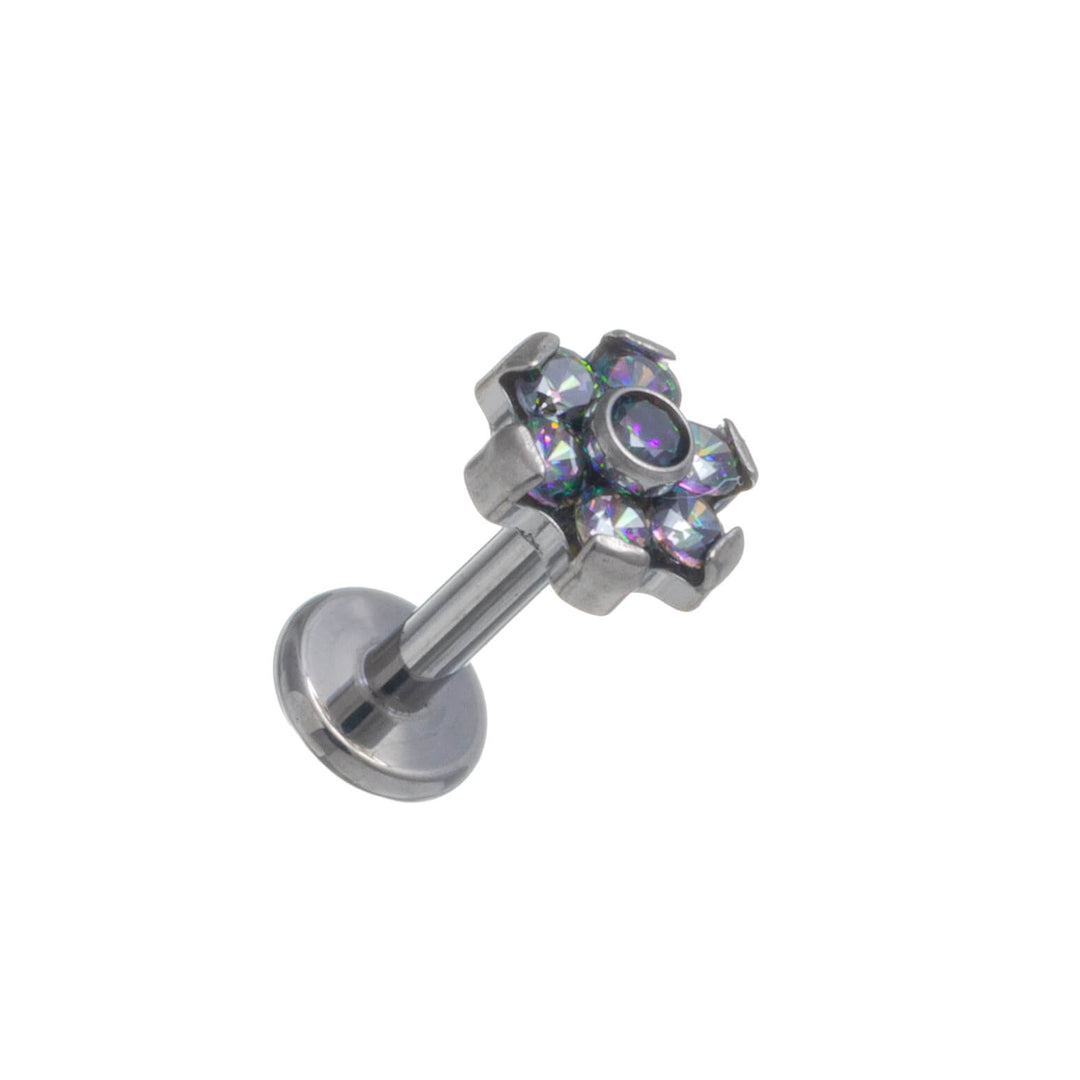 Zirconia pebbled flower bracelet with titanium labret 1.2mm (Titanium G23)