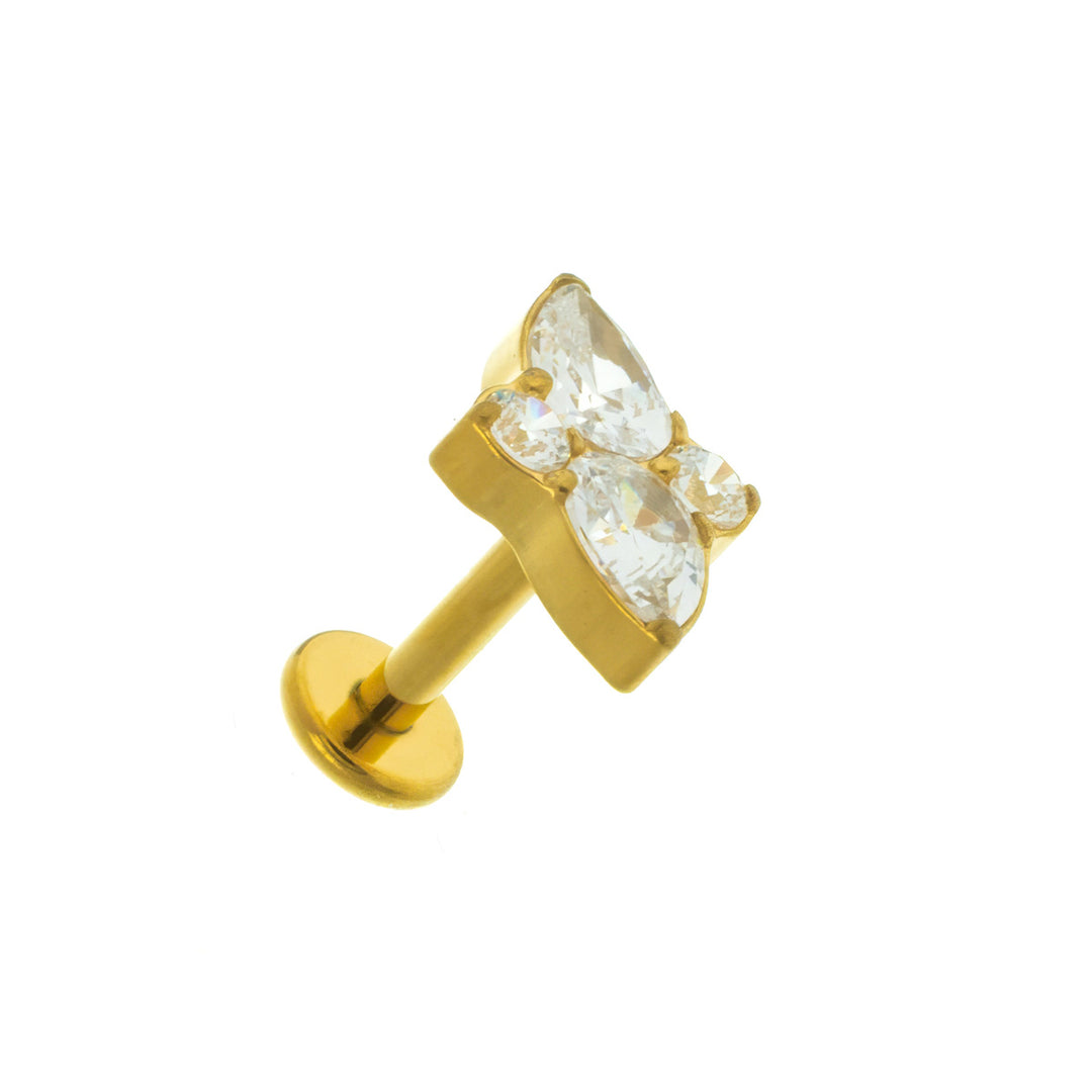 Double drop zirconia bracelet with gold titanium labret 1.2mm (PVD Titanium G23)