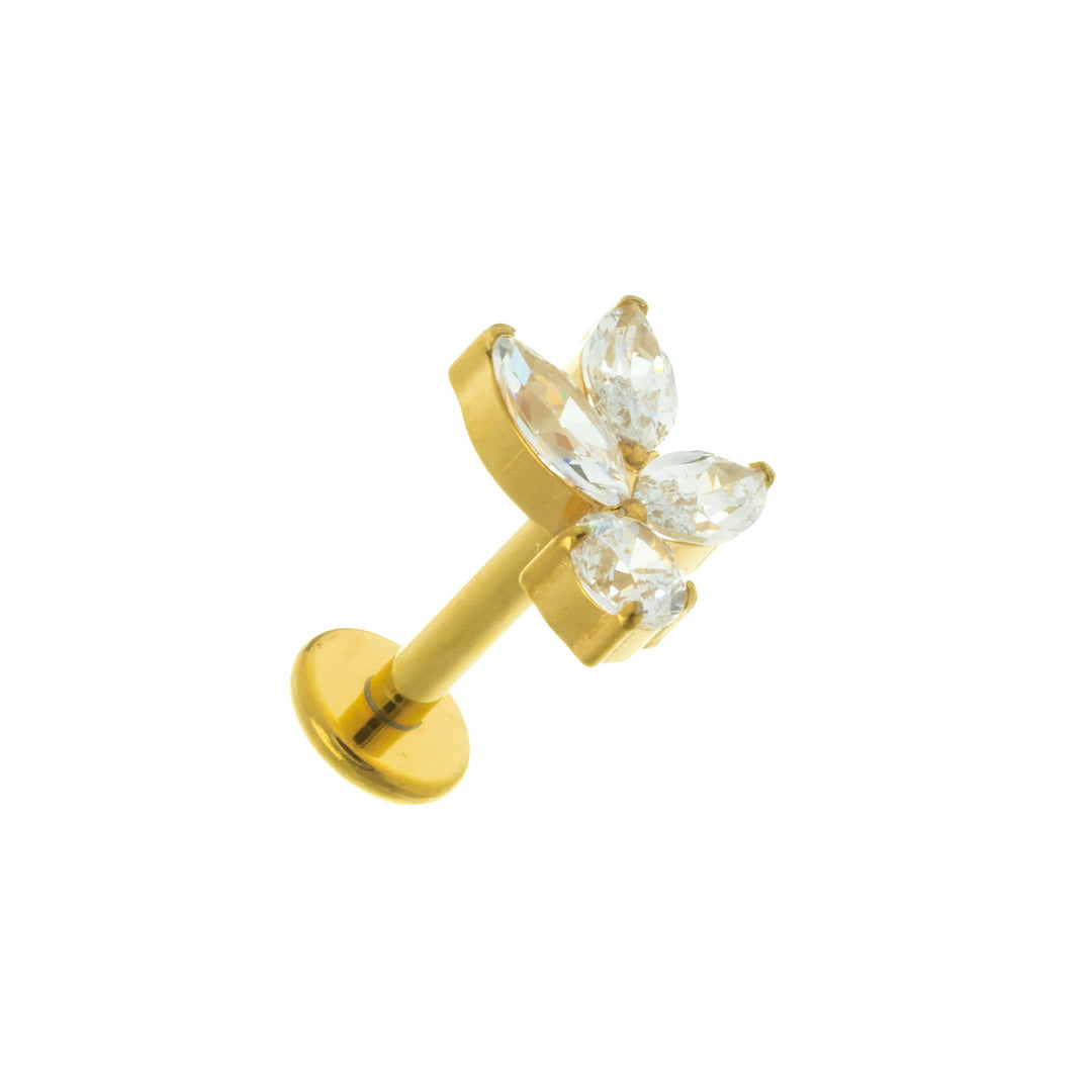 Titanium rustokoruisi marquise zirconia stones labret 1.2mm (PVD Titanium G23)