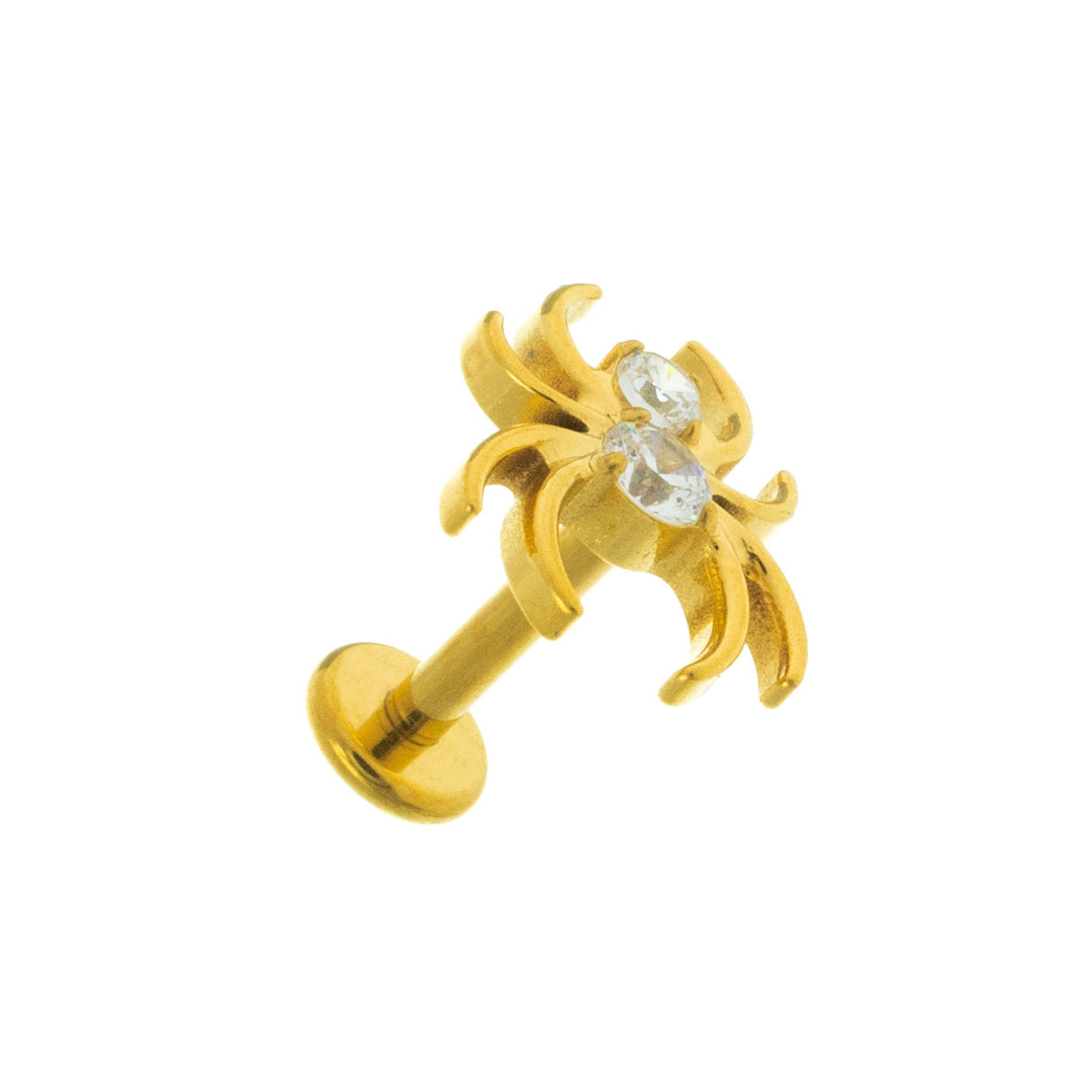 Golden spider bracelet with zirconia stones 1.2 mm (PVD Titanium G23)