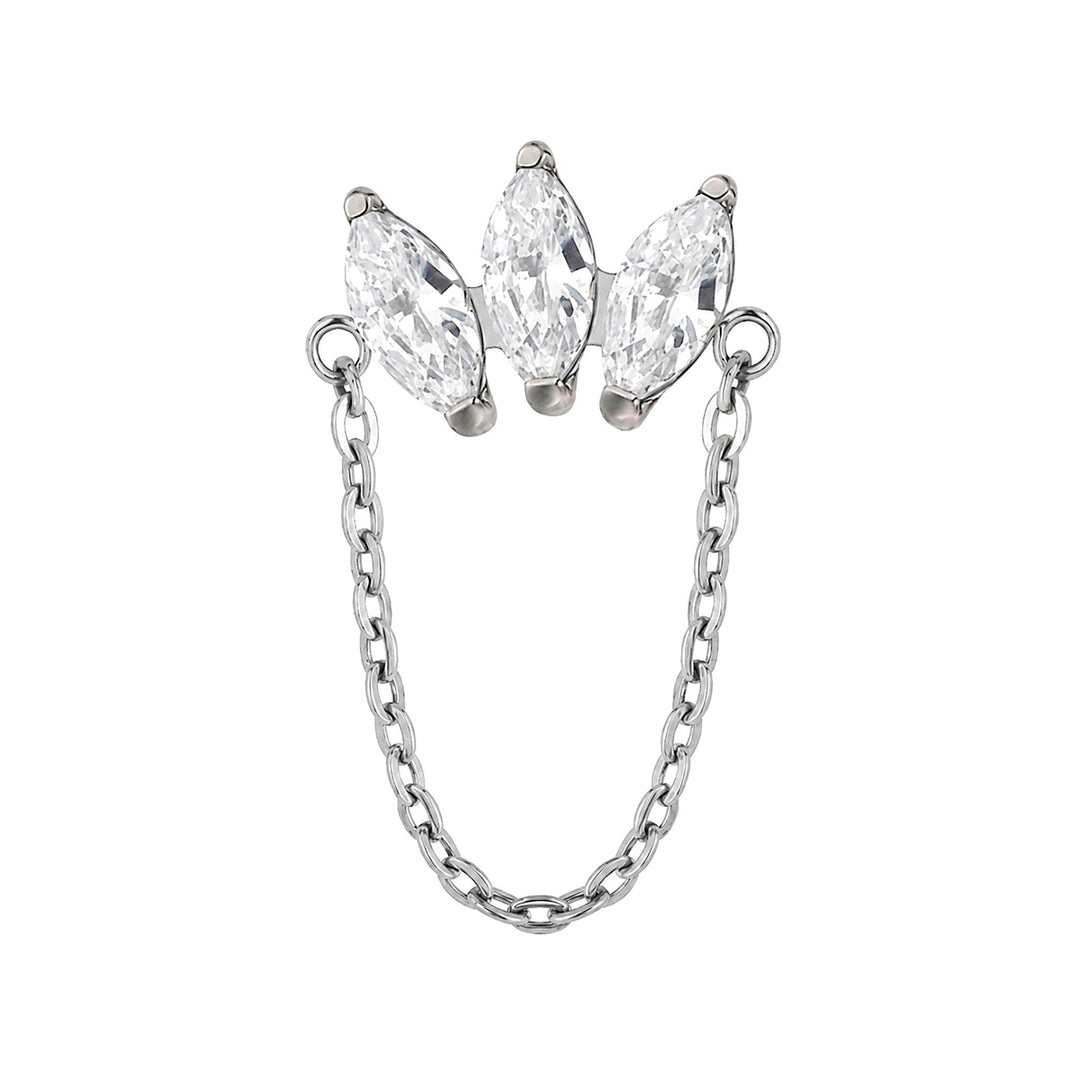 Chain titanium bracelet with 3 marquise zirconia stones, 1.2 mm (Titanium G23)