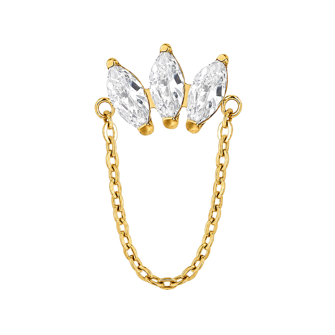 Gold chain bracelet with 3 marquise zirconia stones 1.2 mm (PVD Titanium G23)