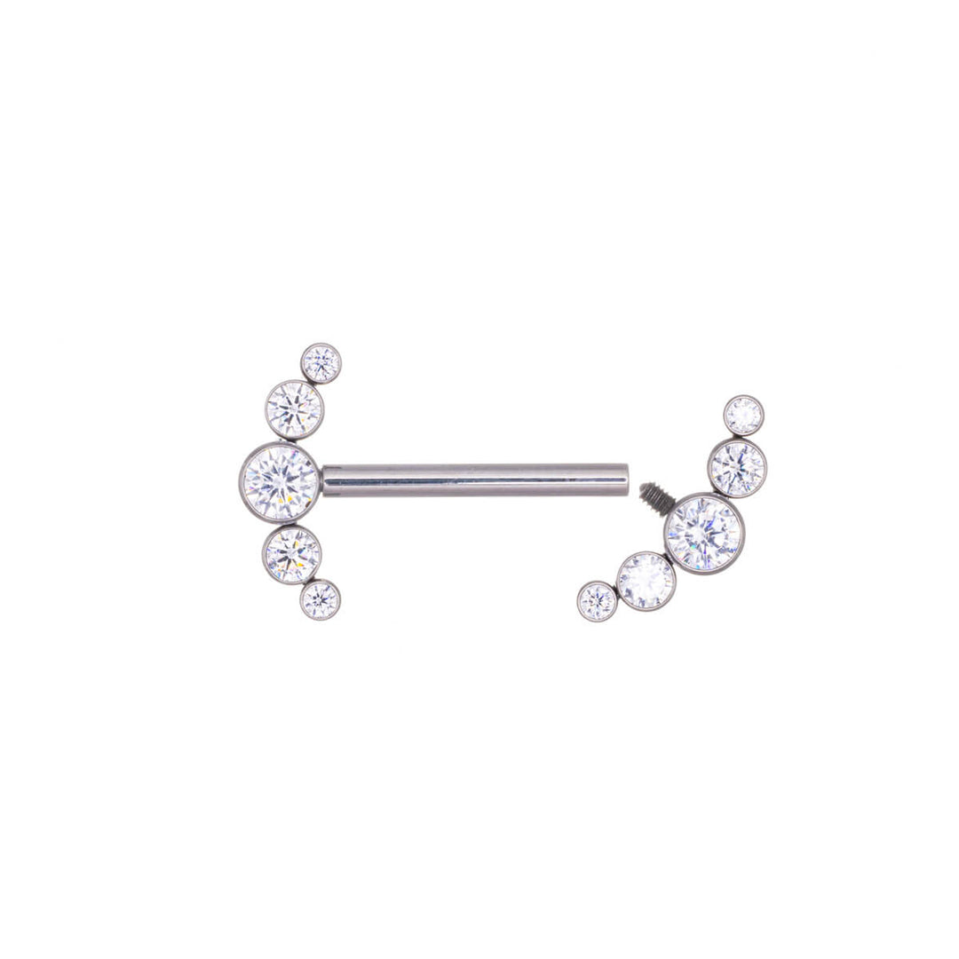 Zirconia stone nipple bracelet with curved ends 5 CZ (Titanium G23)