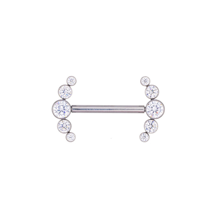 Zirconia stone nipple bracelet with curved ends 5 CZ (Titanium G23)