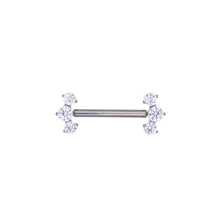 Zirconia nipple ring with push-in curved ends 3 CZ (Titanium G23)