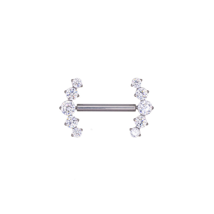 Zirconia nipple ring with push-in curved ends 5 CZ (Titanium G23)