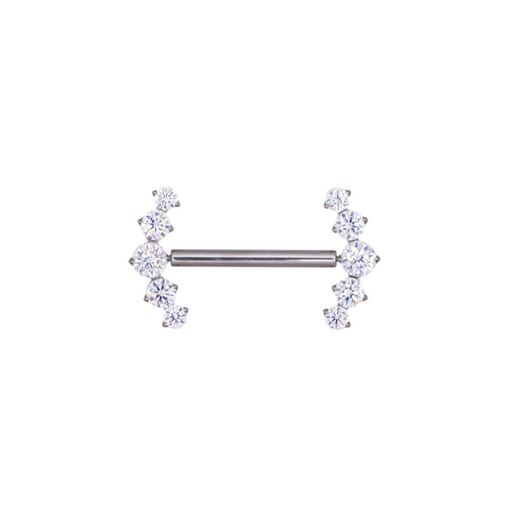 Zirconia nipple ring with push-in curved ends 5 CZ (Titanium G23)