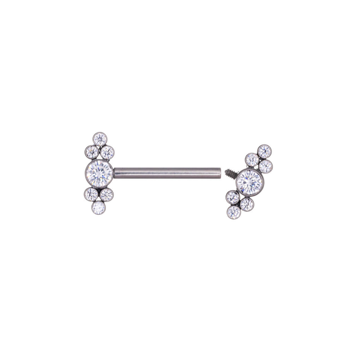 Zirconia stone nipple bracelet with 7 stone cluster (Titanium G23)