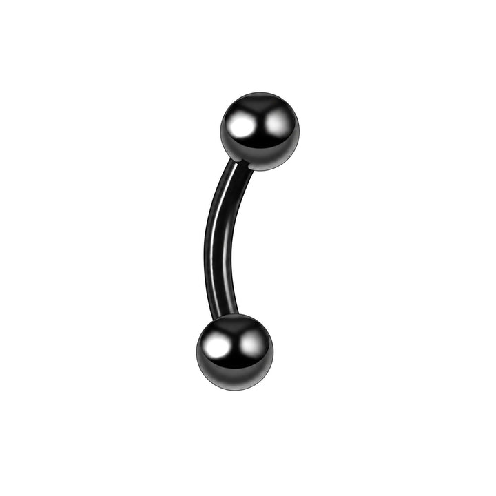 Black titanium eyebrow piercing with curved post and balls, 1.2 mm (PVD Titanium G23)