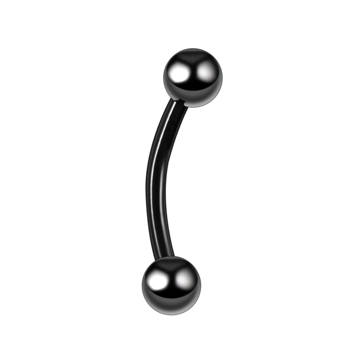 Black titanium eyebrow piercing with curved post and balls, 1.2 mm (PVD Titanium G23)