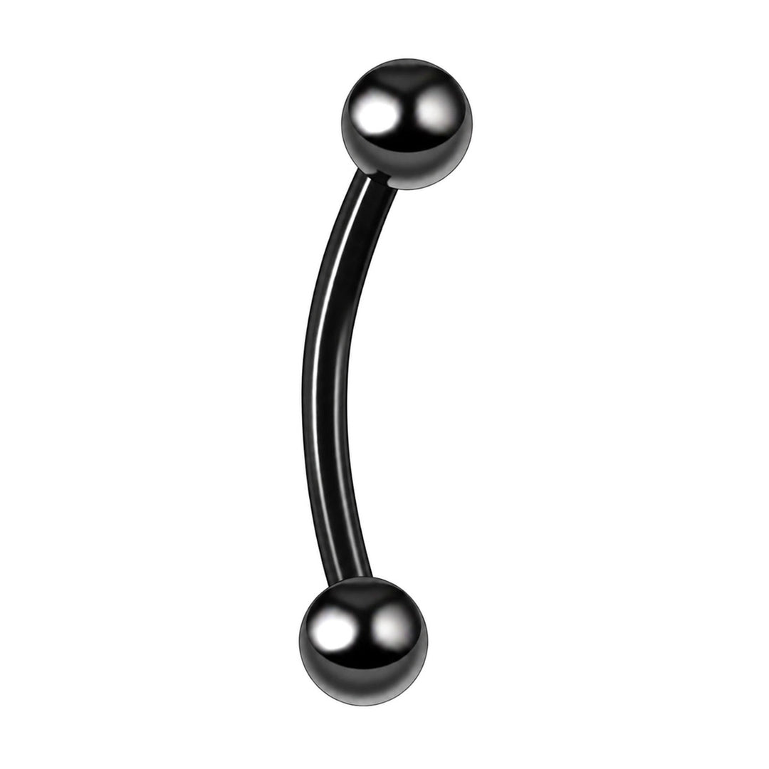Black titanium eyebrow piercing with curved post and balls, 1.2 mm (PVD Titanium G23)