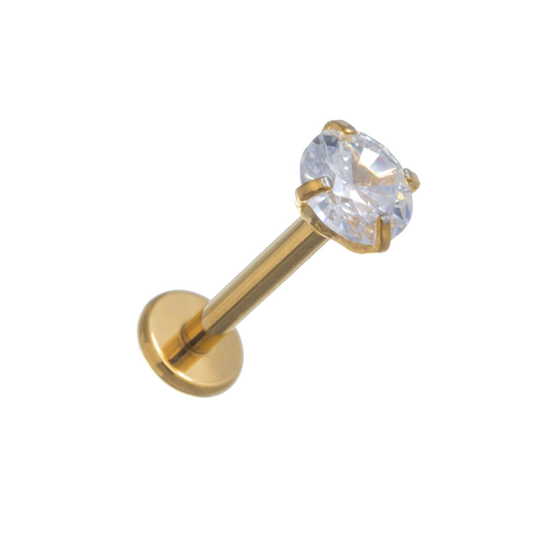 Gold plated labret zirconia stony lip tube 1.2mm (Titanium G23)