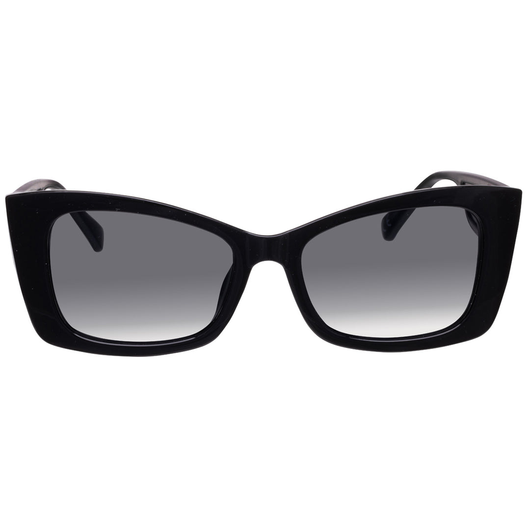 Angled sunglasses with buckled lens