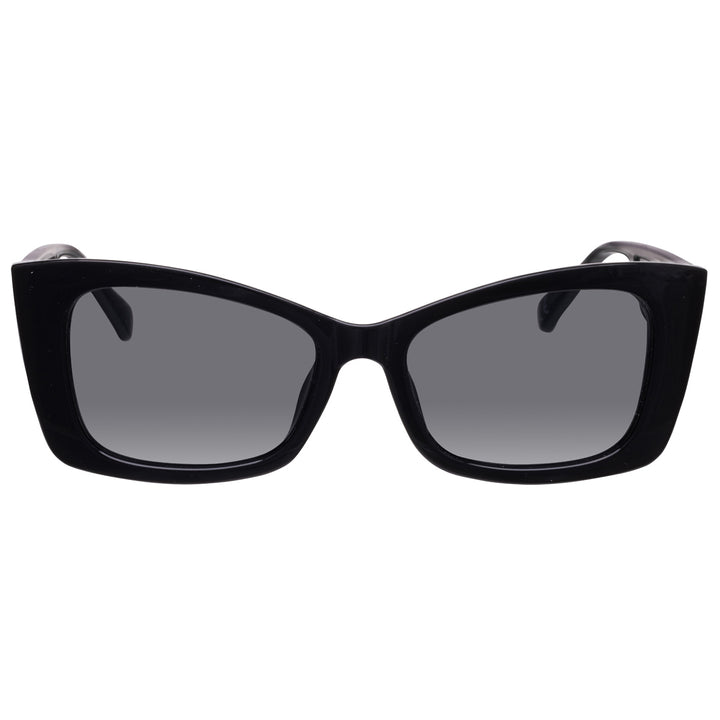 Angled sunglasses with buckled lens