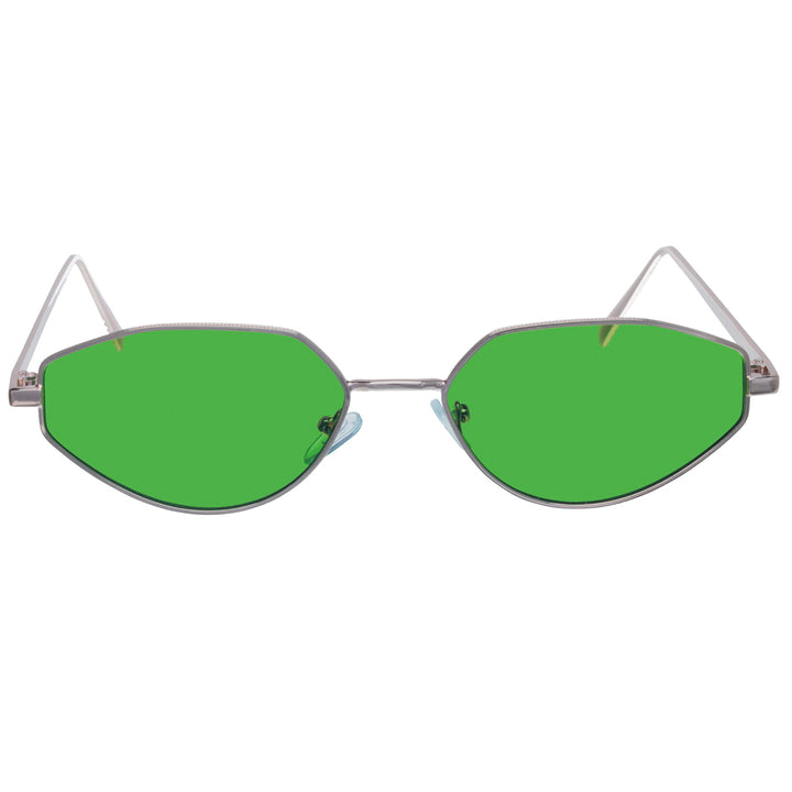 Angular oval sunglasses with metal frame