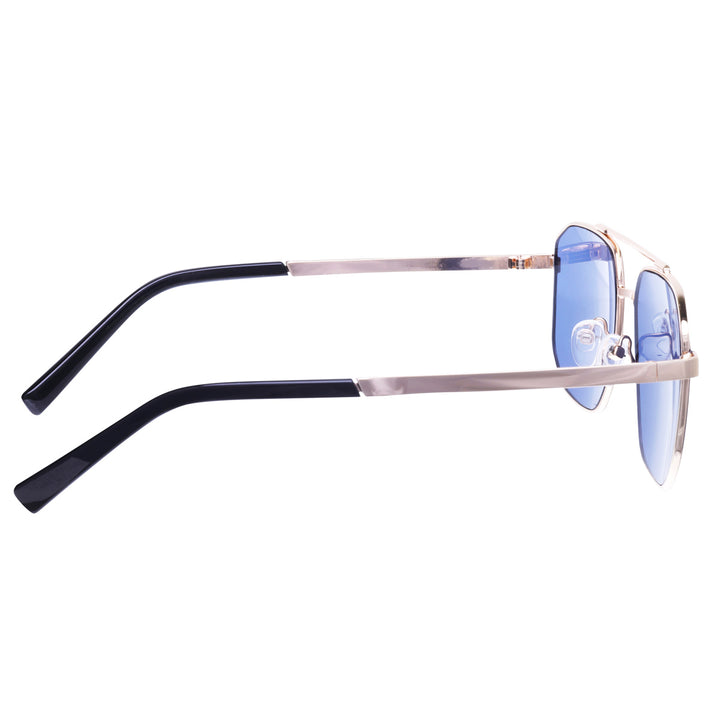 Angled aviator sunglasses with metal frames