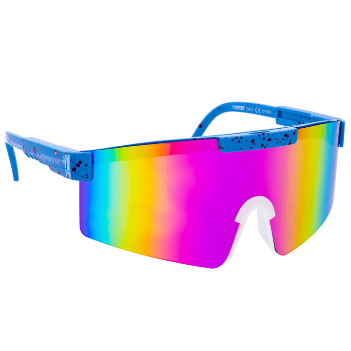 Sporty colorful sunglasses with mirrored lenses